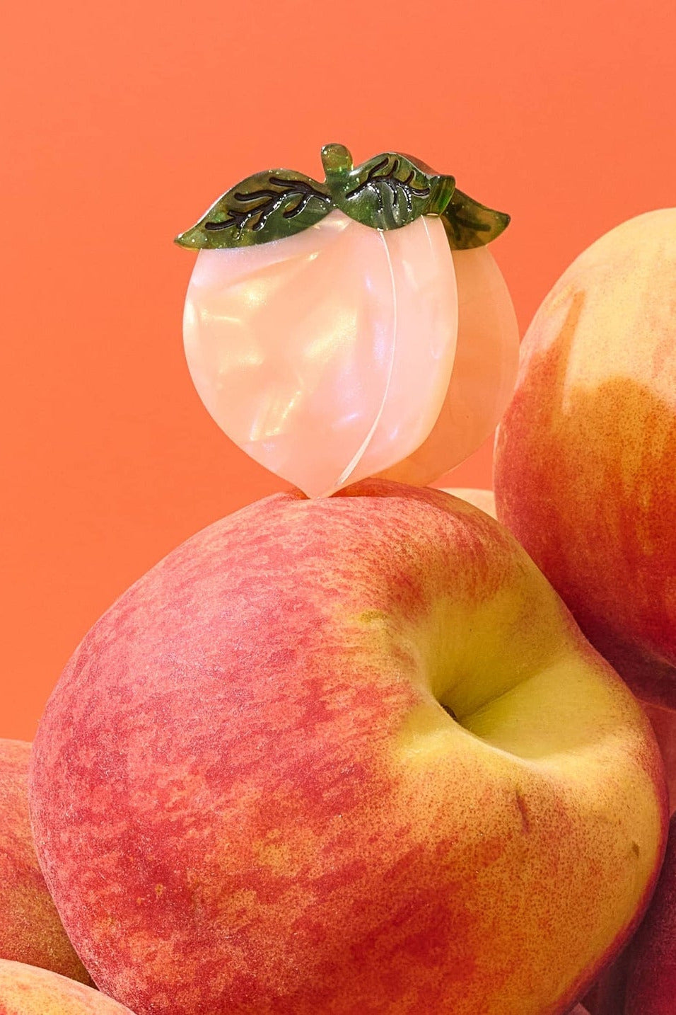 Mini Peach Hair Claw Clip by Jenny Lemons on peaches at Abacus Row Jewelry