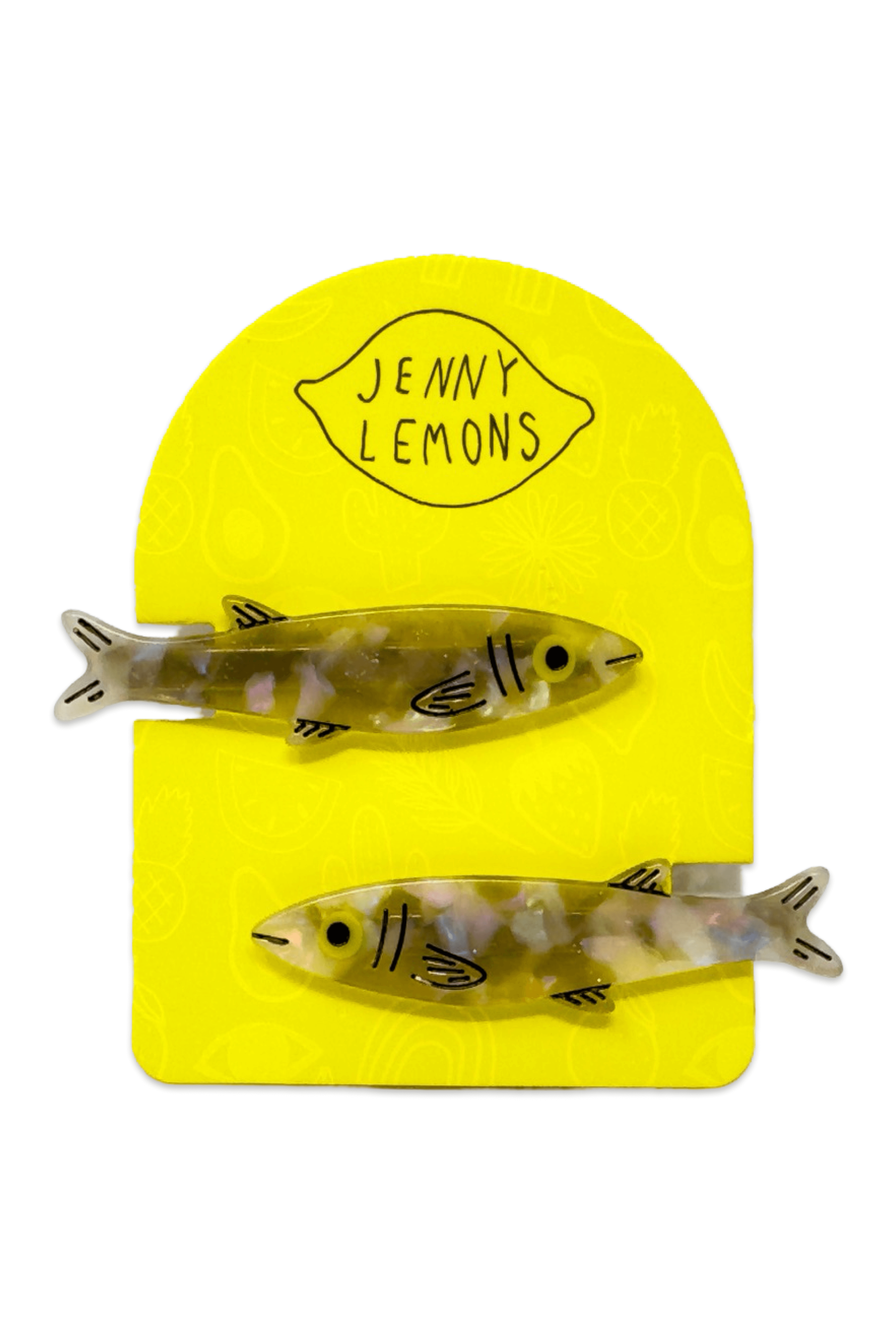 Sardine Alligator Hair Clips on packaging by Jenny Lemons at Abacus Row Jewelry