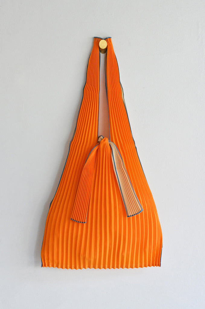 Large Beige Honey Orange Pleated Pleco Tote Bag by KNA Plus at Abacus Row