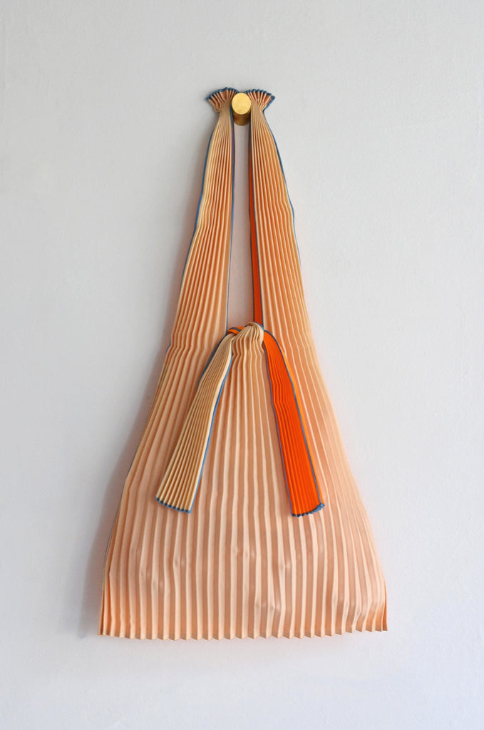 Large Beige Honey Orange Pleated Pleco Tote Bag by KNA Plus at Abacus Row