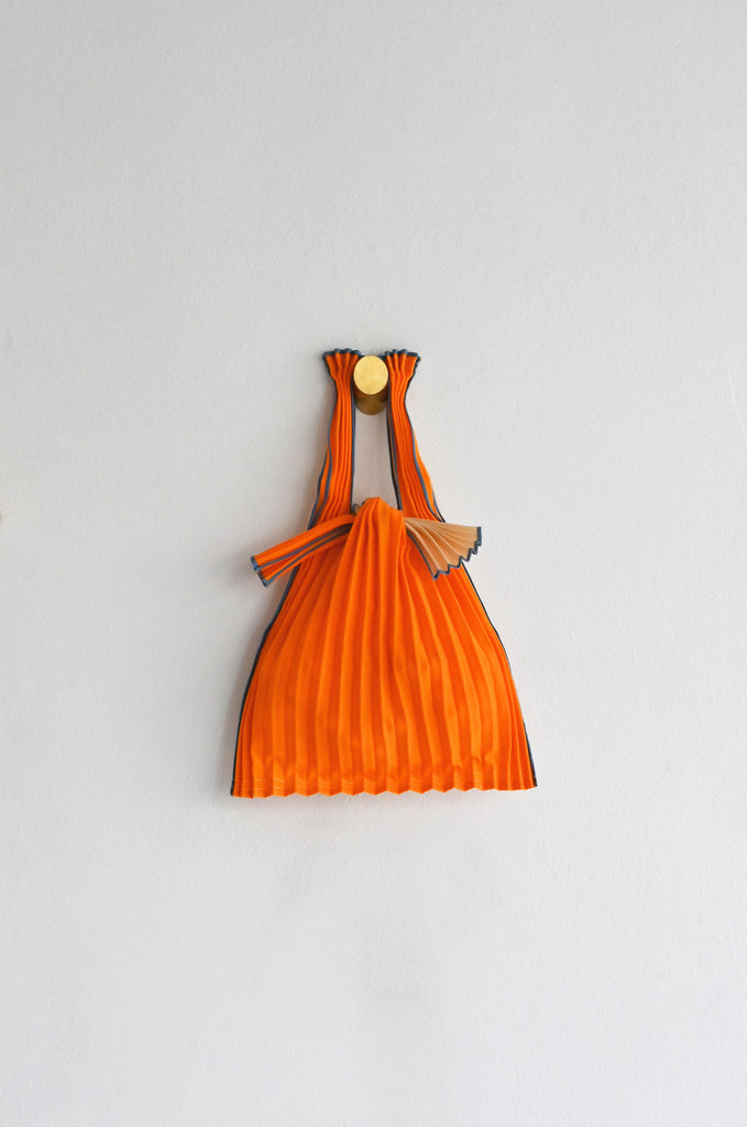 Mini Beige Honey Orange Pleated Pleco Tote Bag by KNA Plus at Abacus Row
