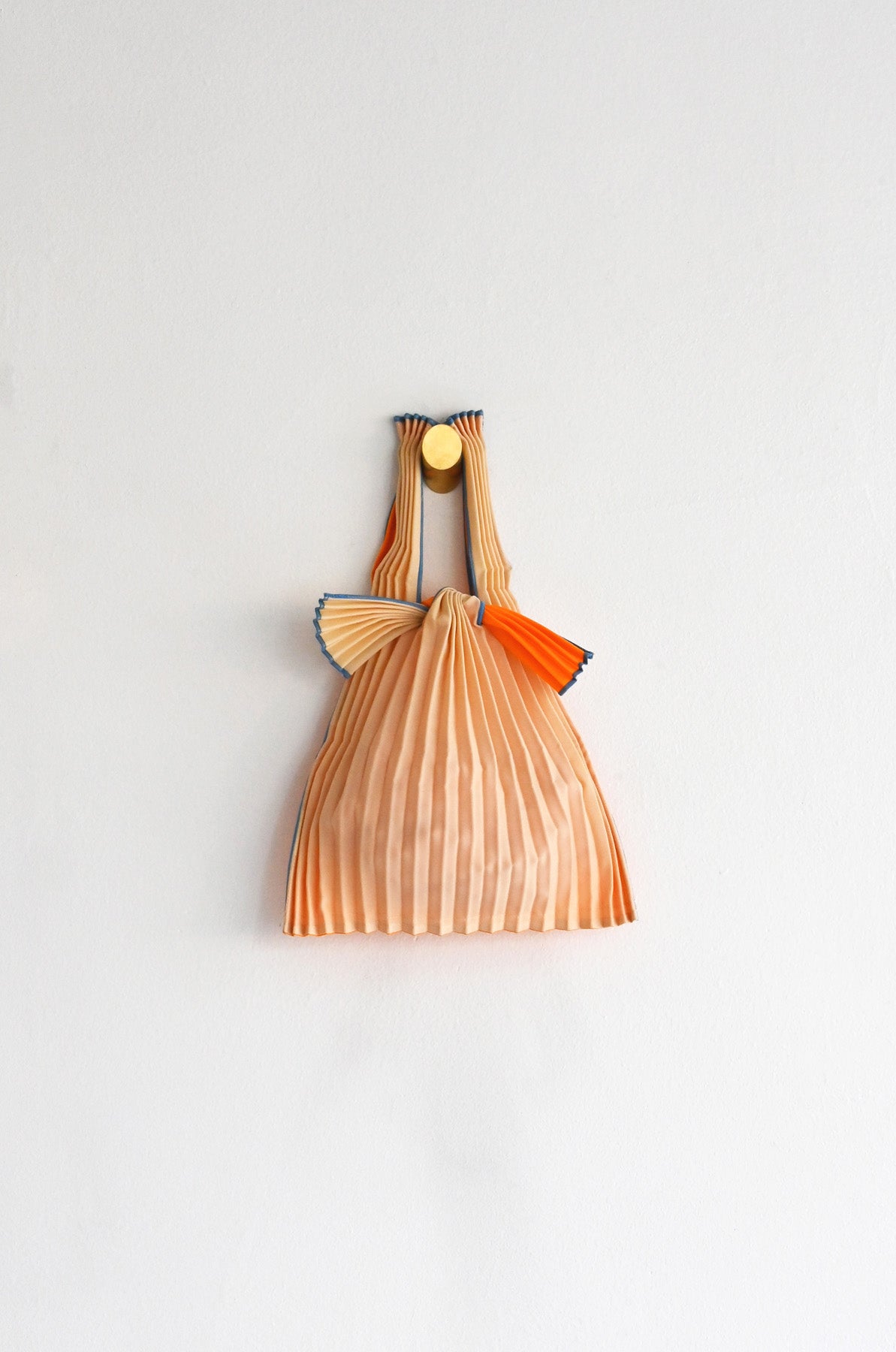 Mini Beige Honey Orange Pleated Pleco Tote Bag by KNA Plus at Abacus Row