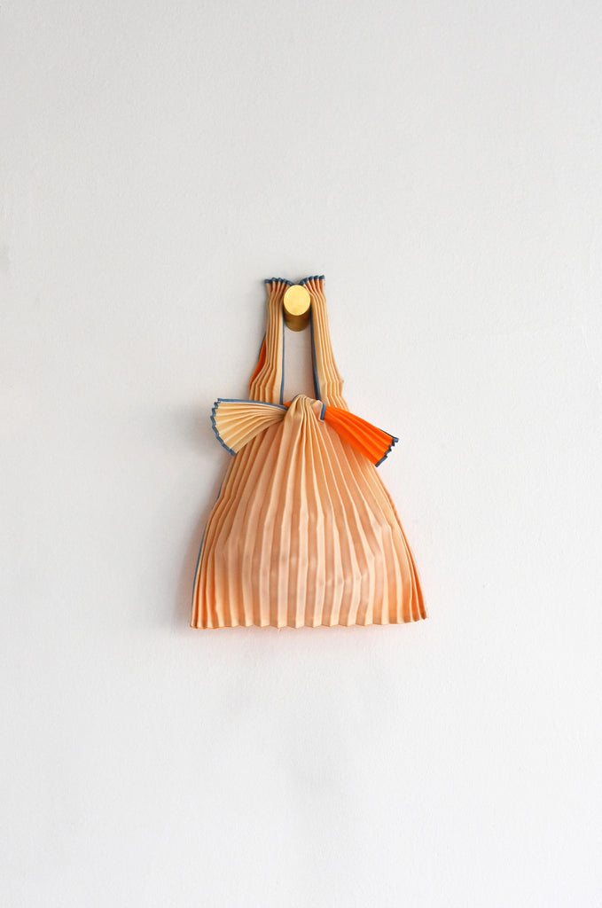 Mini Beige Honey Orange Pleated Pleco Tote Bag by KNA Plus at Abacus Row