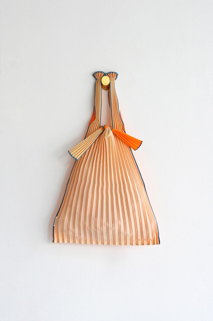 Small Beige Honey Orange Pleated Pleco Tote Bag by KNA Plus at Abacus Row
