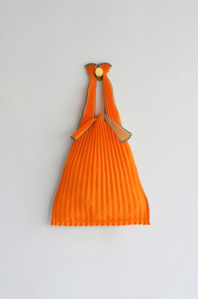 Small Beige Honey Orange Pleated Pleco Tote Bag by KNA Plus at Abacus Row