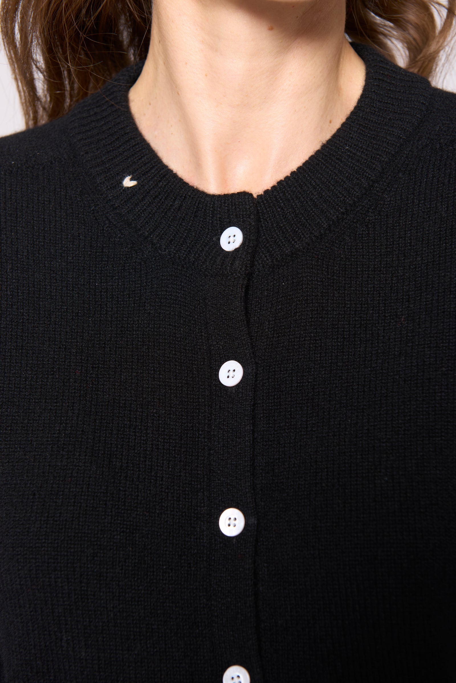 Button Detail of the Black Button Cardigan by Lao Lao at Abacus Row