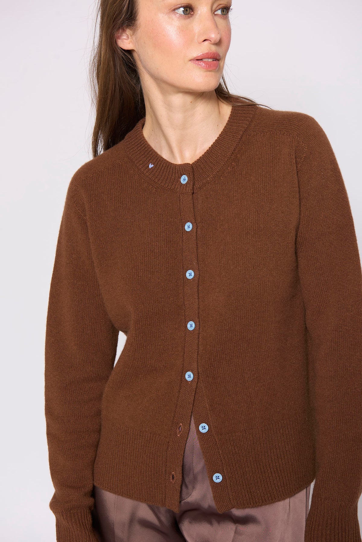 Hazelnut Brown Button Cardigan by Lao Lao at Abacus Row