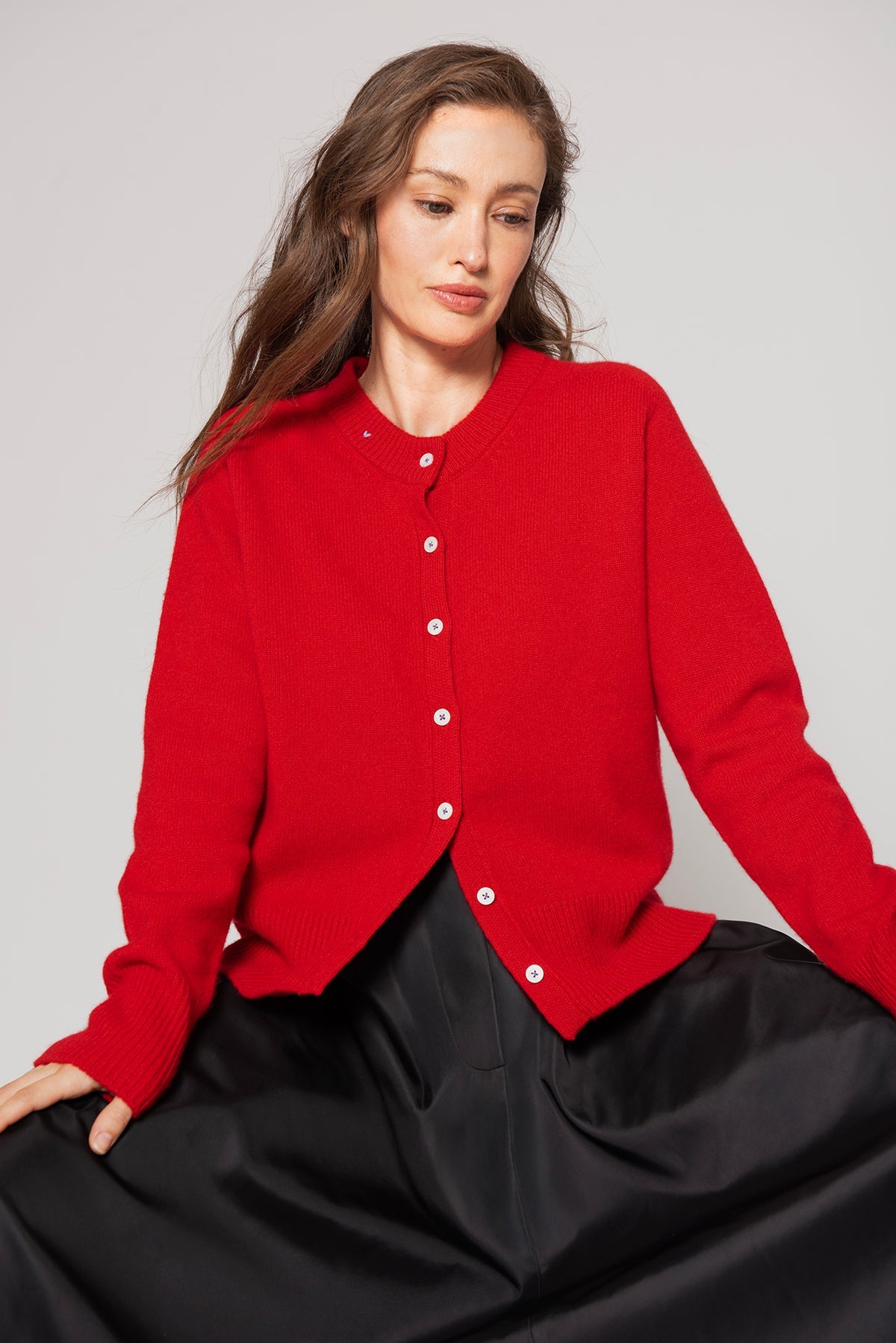 Modeled Rouge Button Cardigan by Lao Lao at Abacus Row