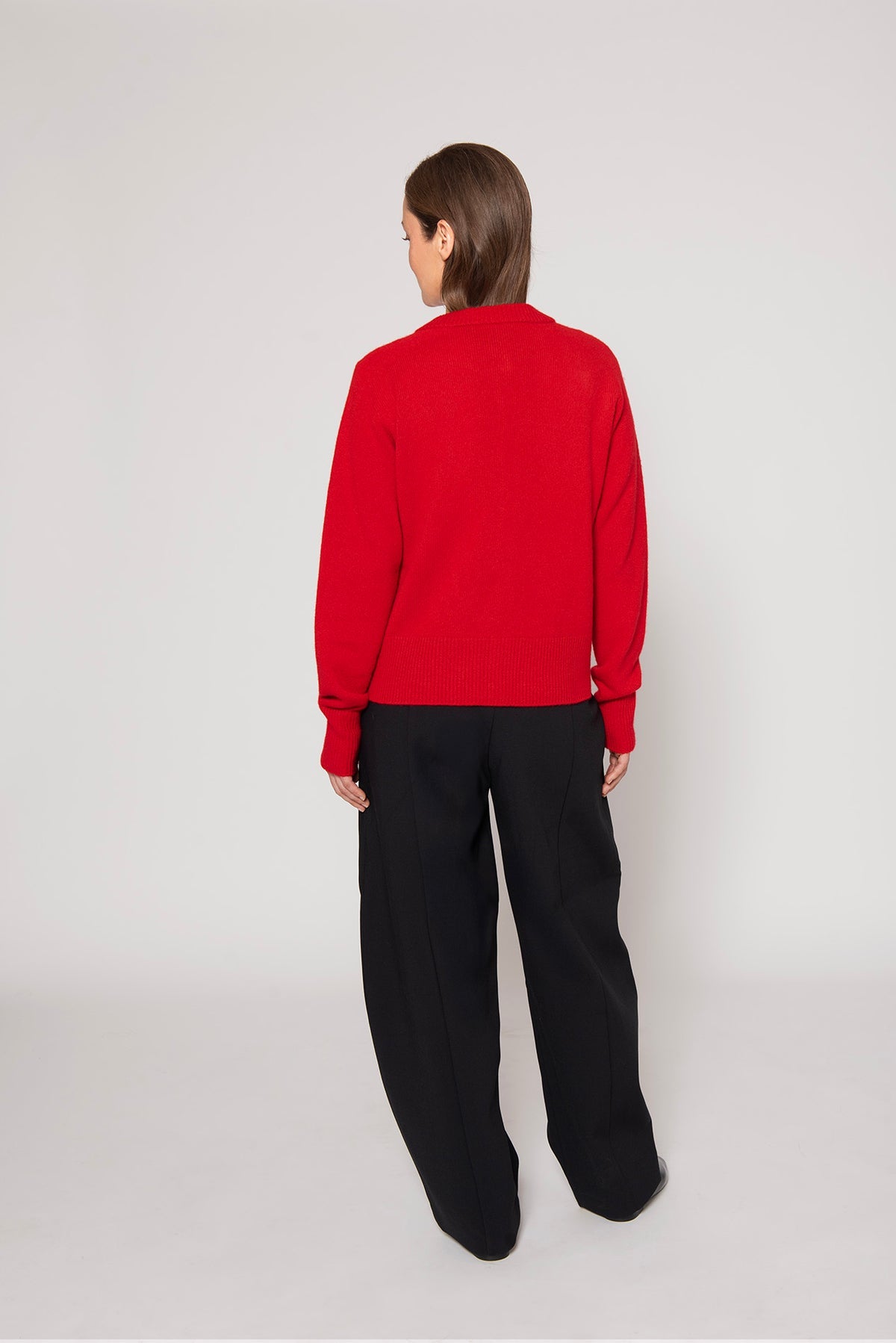Back of the Rouge Red Button Cardigan by Lao Lao at Abacus Row