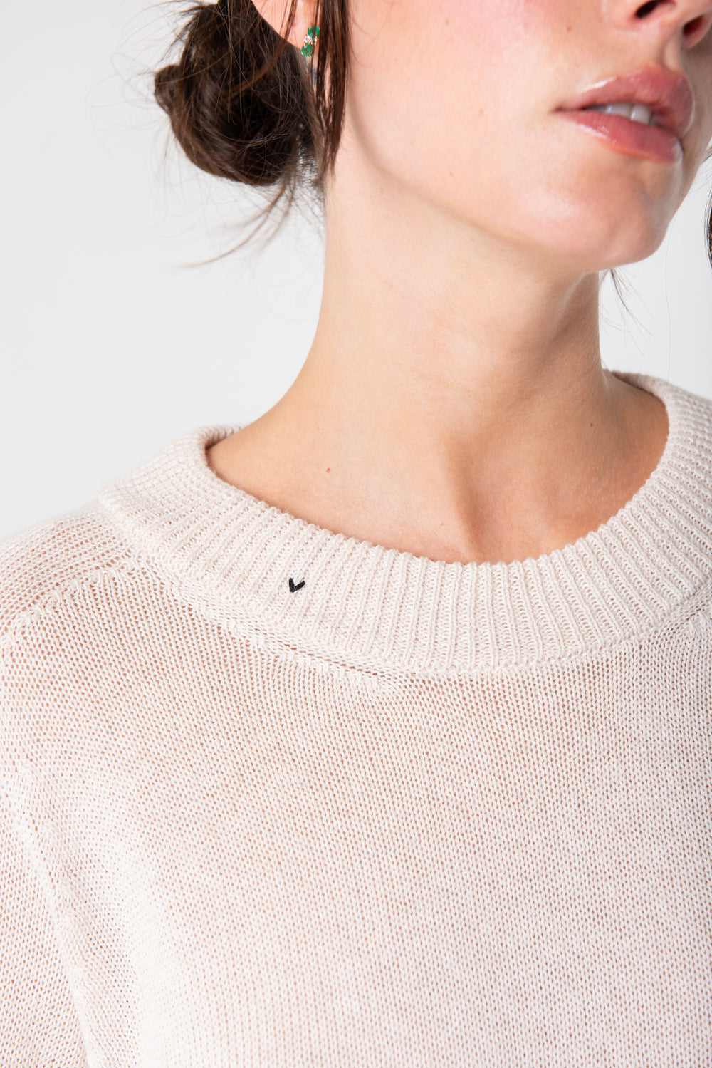 Detail Cream Chloe Linen Tee by Lao Lao at Abacus Row Handmade Jewelry