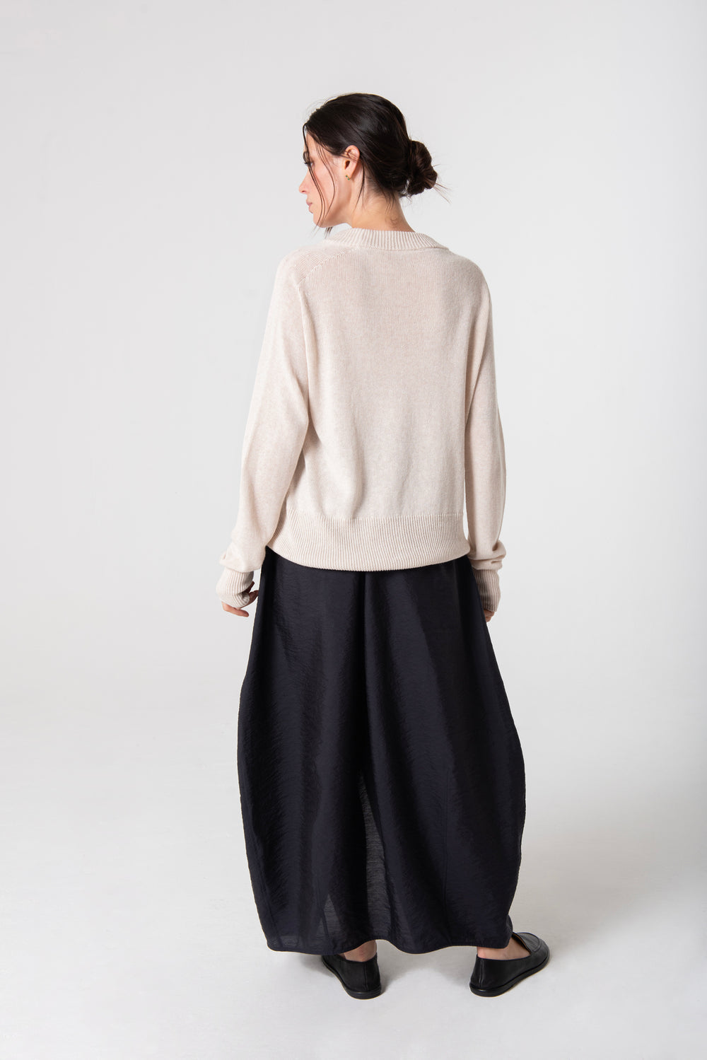 Styled Back of the Cream Chloe Linen Tee by Lao Lao at Abacus Row Handmade Jewelry