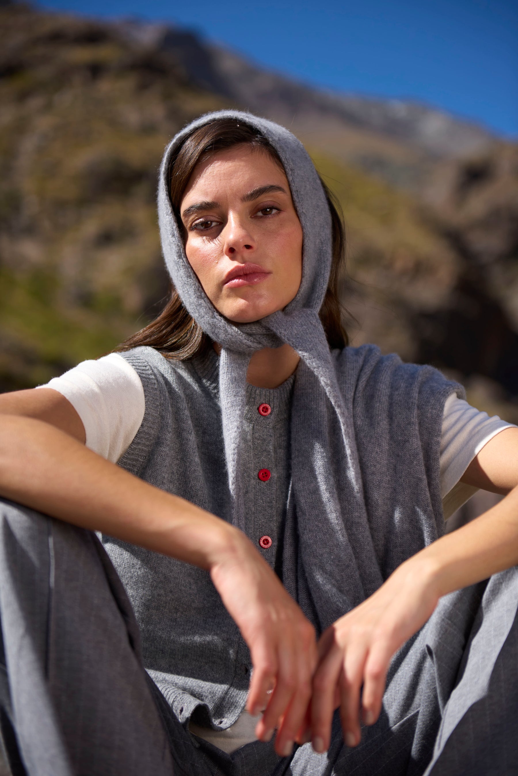 Cozy Grey Melange Mini Scarf by Lao Lao at Abacus Row Handmade Jewelry