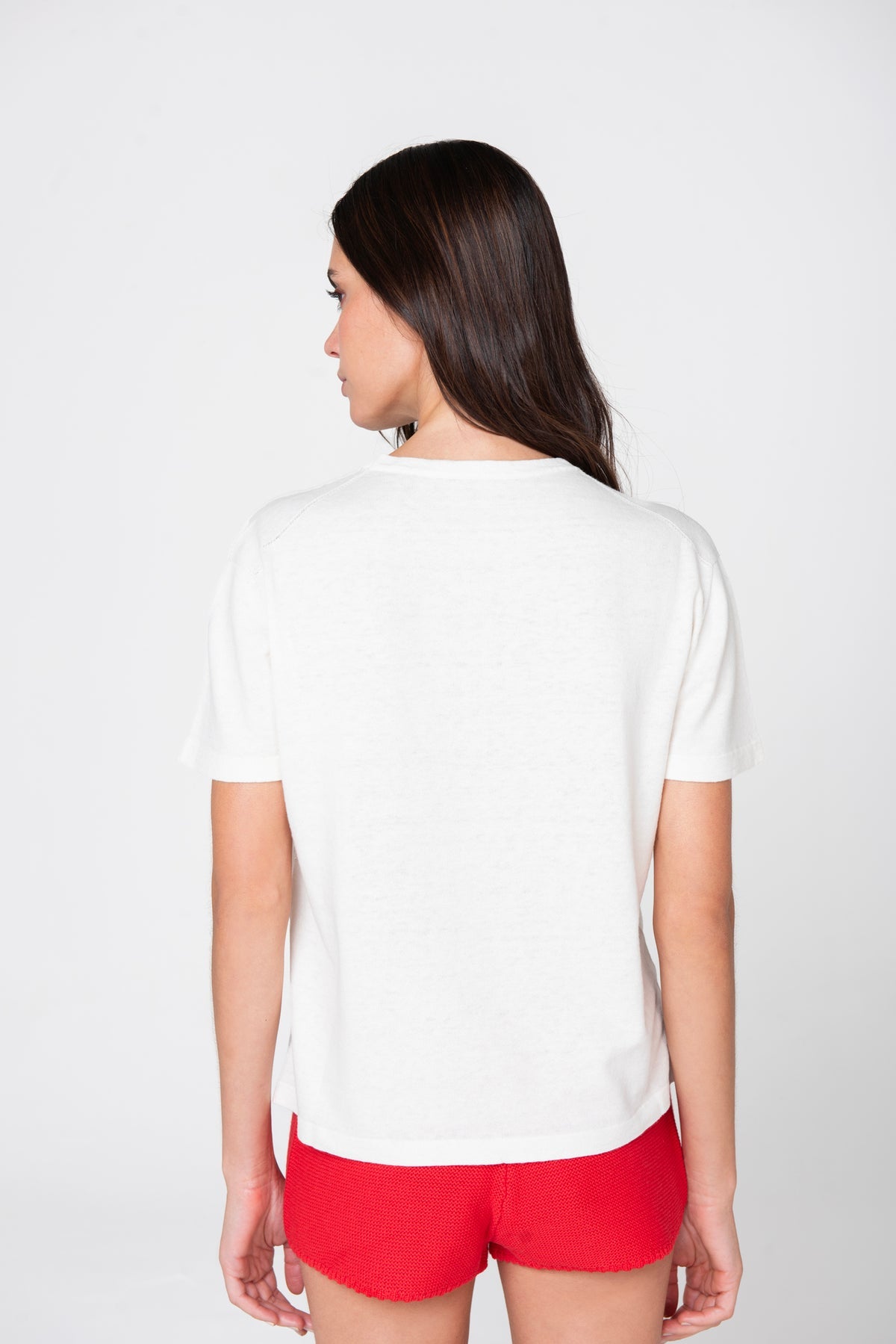 Back of the Ivory White Silk Tee by Lao Lao at Abacus Row Handmade Jewelry