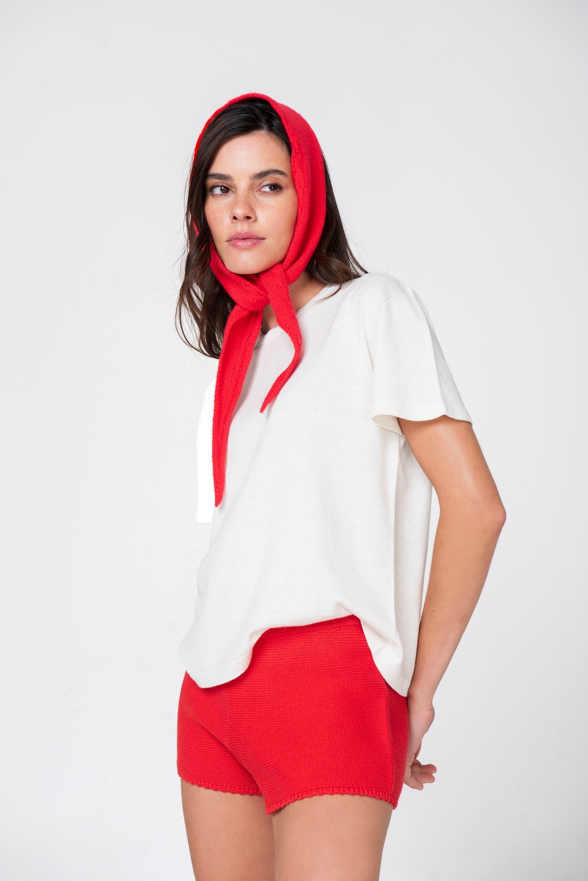 Styled with Scarf Ivory White Silk Tee by Lao Lao at Abacus Row Handmade Jewelry