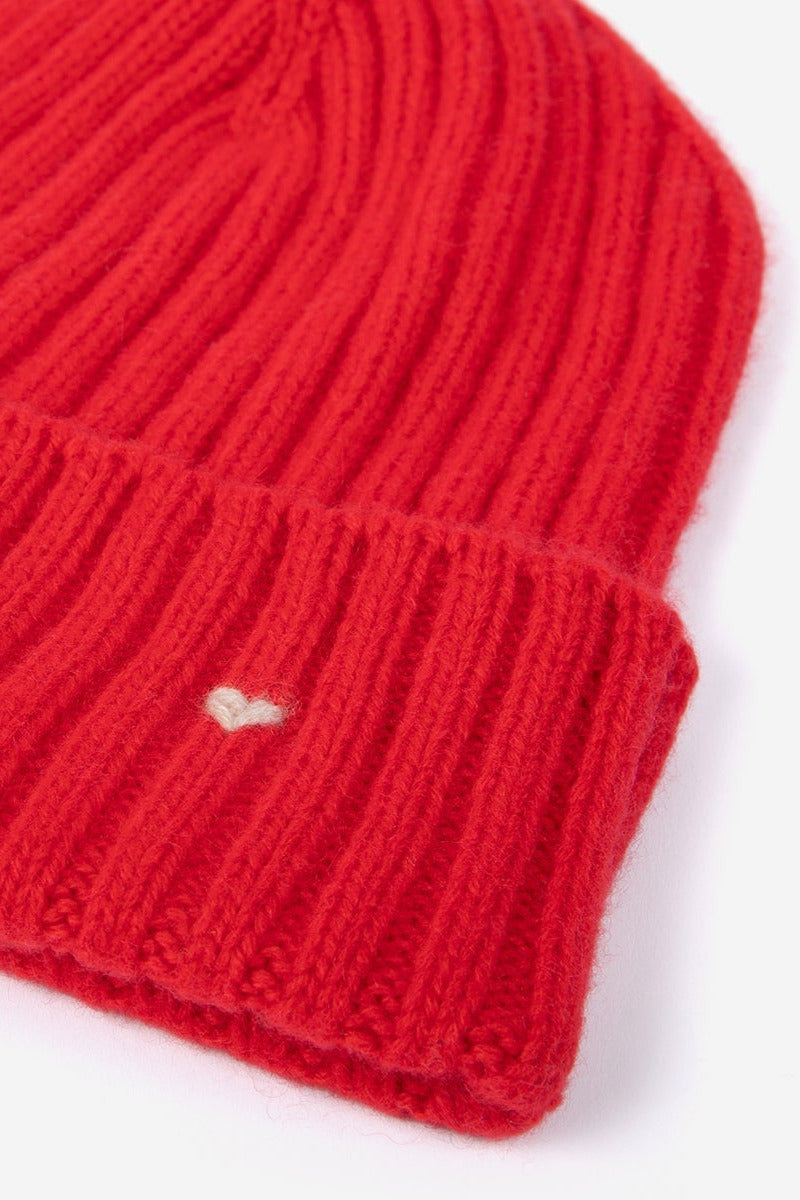 Detail of Scarlet Red Rib Beanie by Lao Lao at Abacus Row Handmade Jewelry