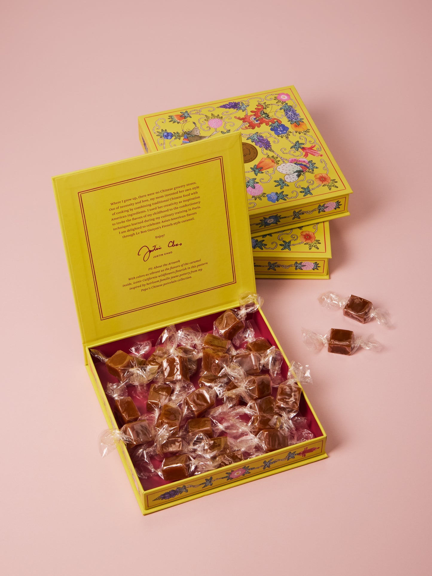 Boxes of Le Bon Garcon Bitten Peach Caramels at Abacus Row