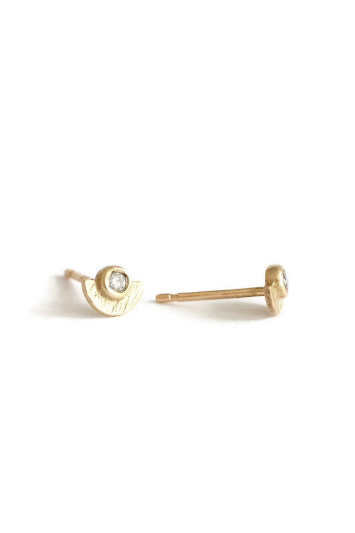 Side View Sunshine White Diamond Stud Earrings by LINN at Abacus Row Handmade Jewelry