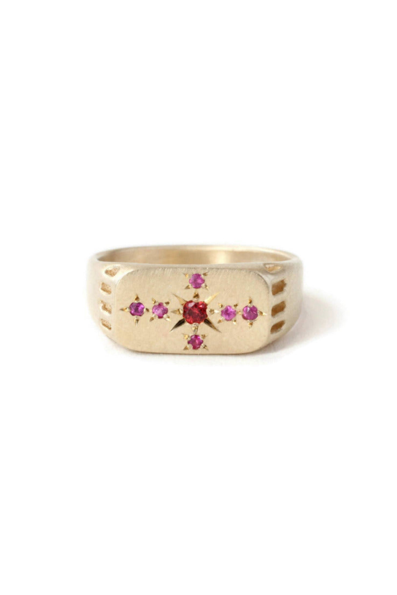 Red and Pink Eternal Light Signet Ring by LINN at Abacus Row Handmade Jewelry