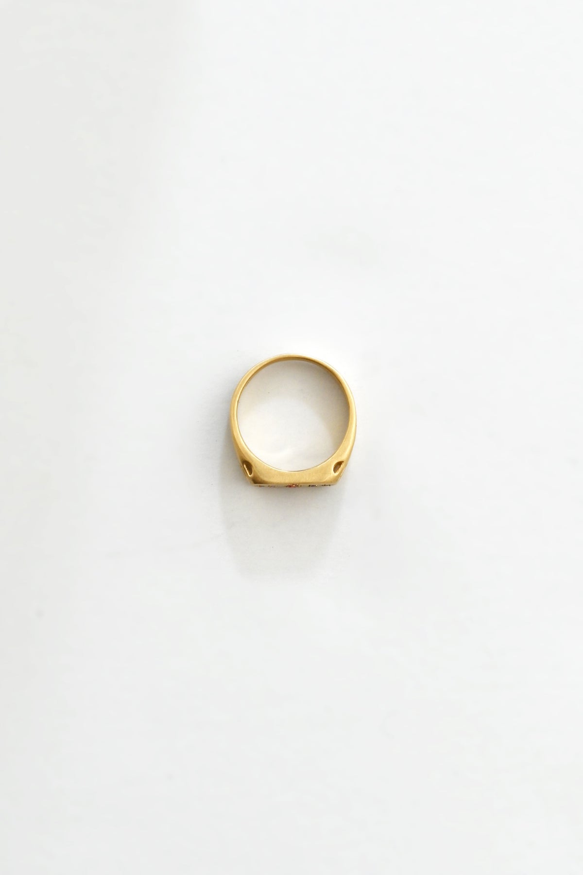 Top View of the Red and Pink Eternal Light Signet Ring by LINN at Abacus Row Handmade Jewelry
