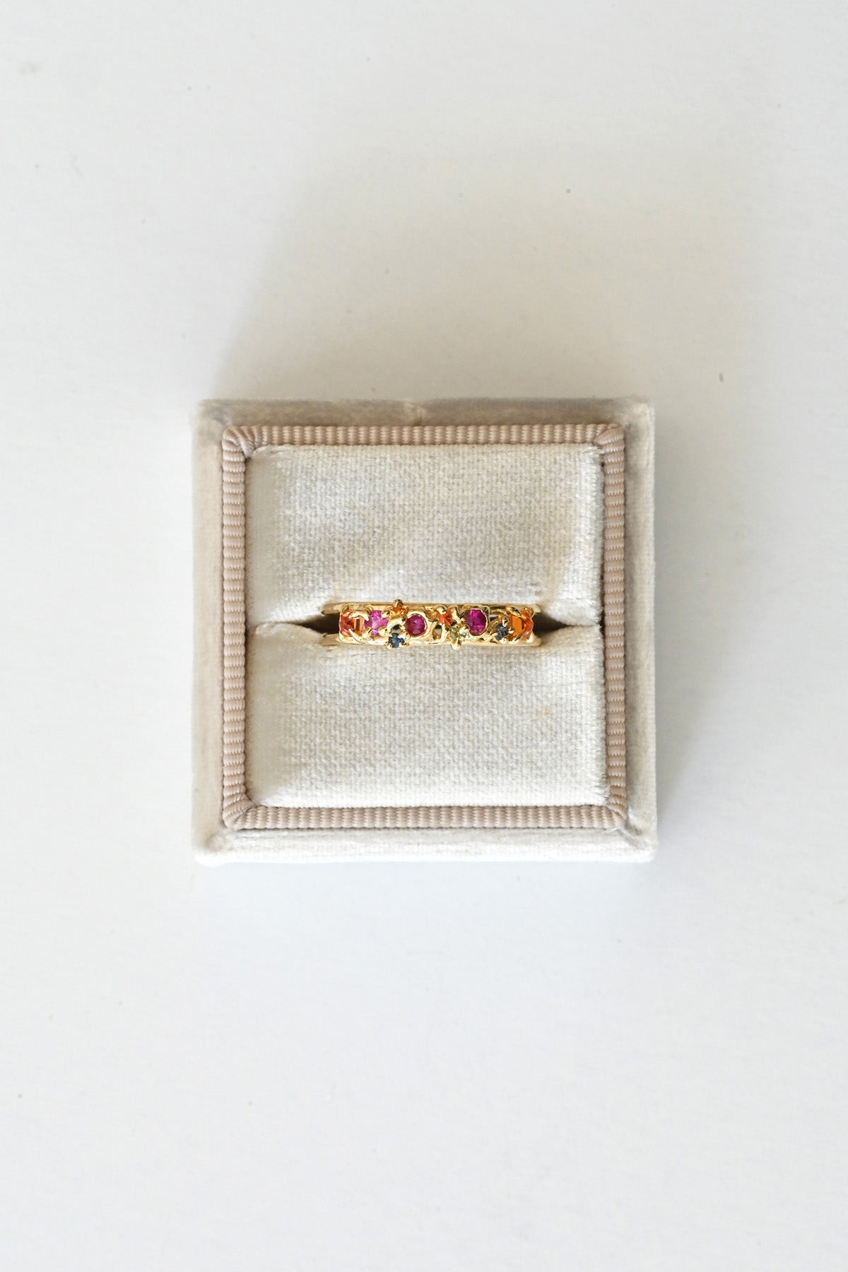 Boxed Mixed Sapphire Stained Glass Double Ring by LINN at Abacus Row Handmade Jewelry
