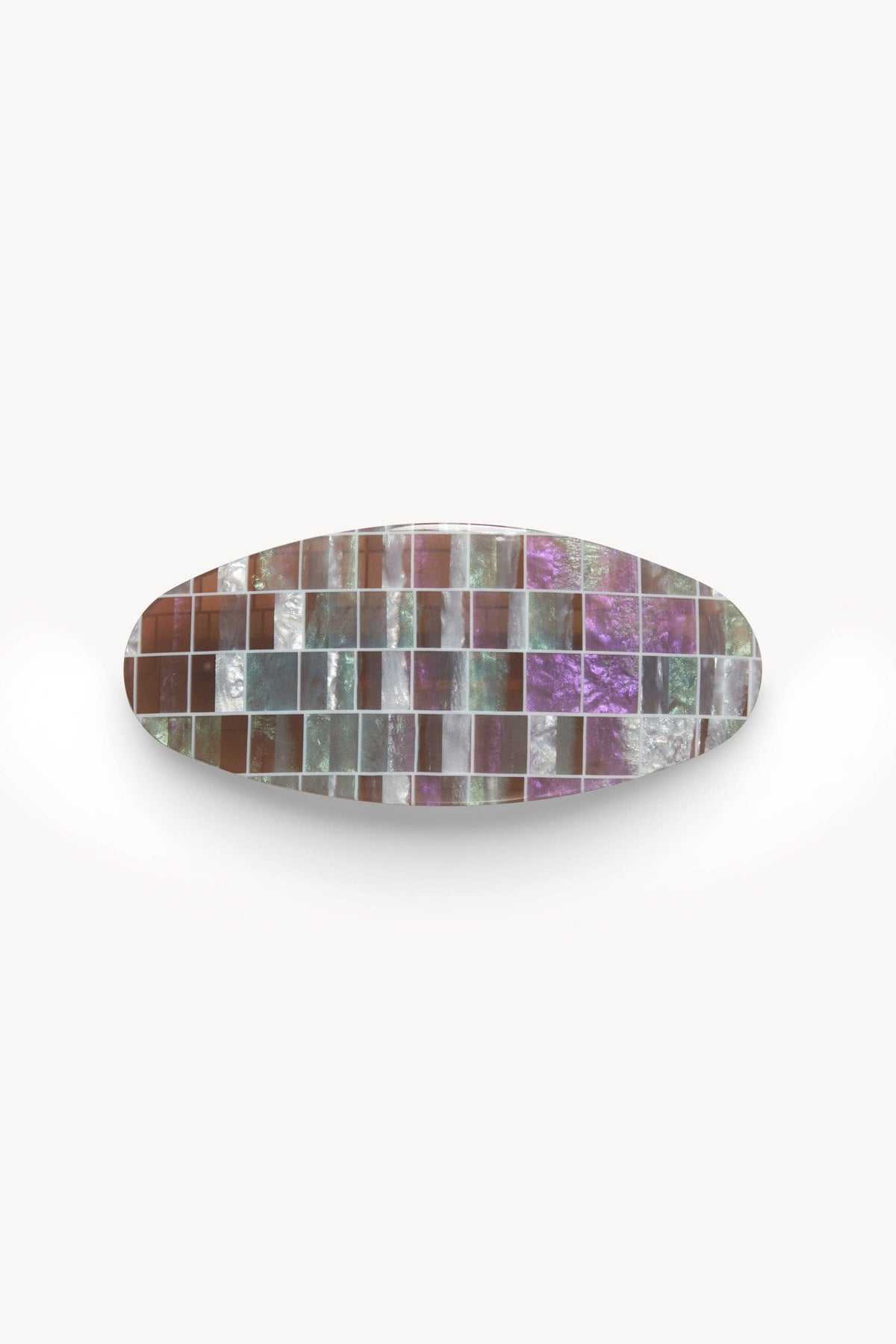 Brown Shell Checker Jumbo Oval Barrette by Machete at Abacus Row