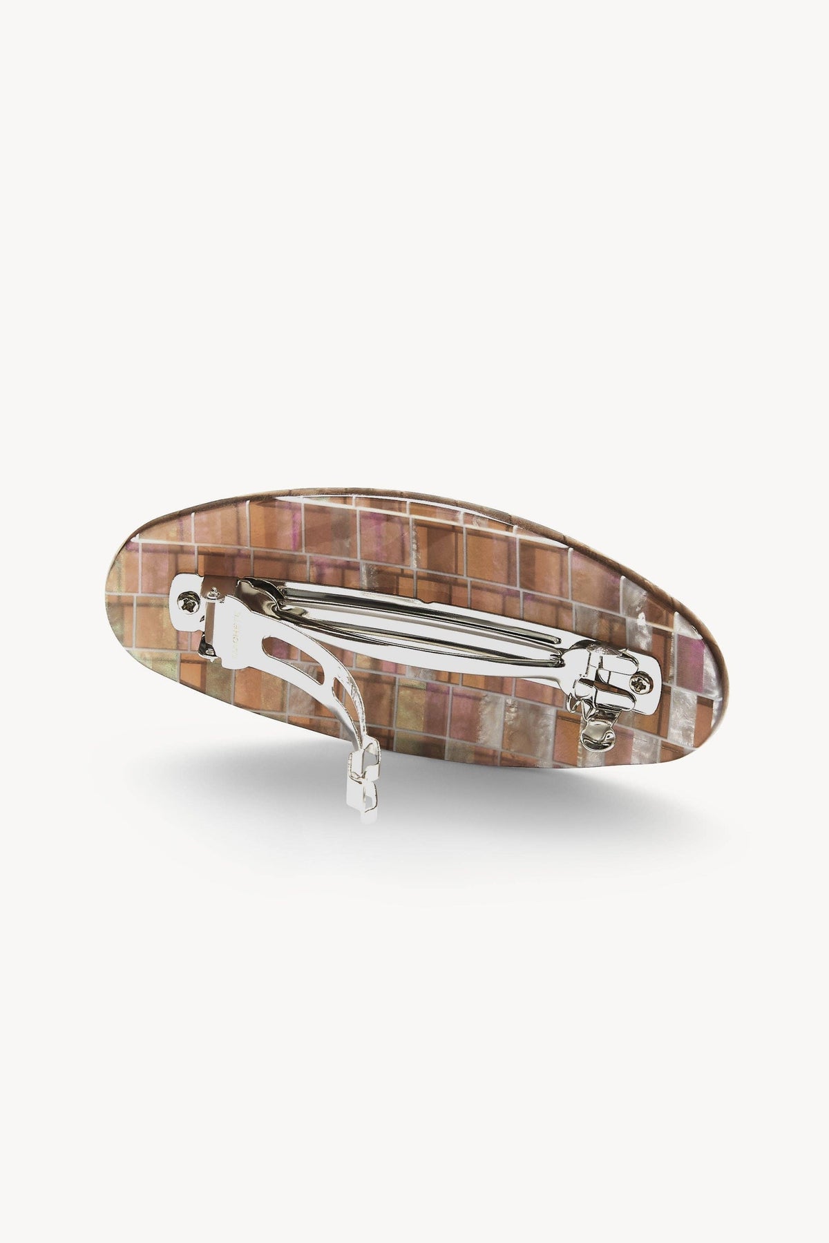 Open Brown Shell Checker Jumbo Oval Barrette by Machete at Abacus Row
