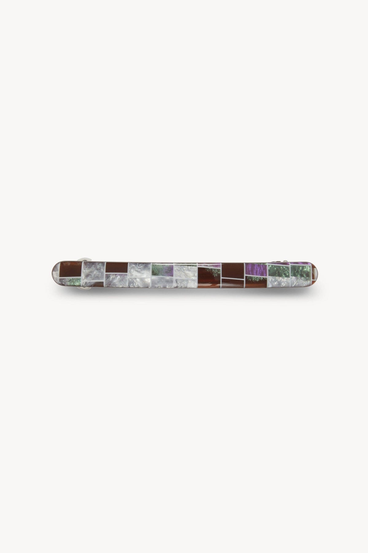 Brown Shell Checker Slim Paris Barrette by Machete at Abacus Row
