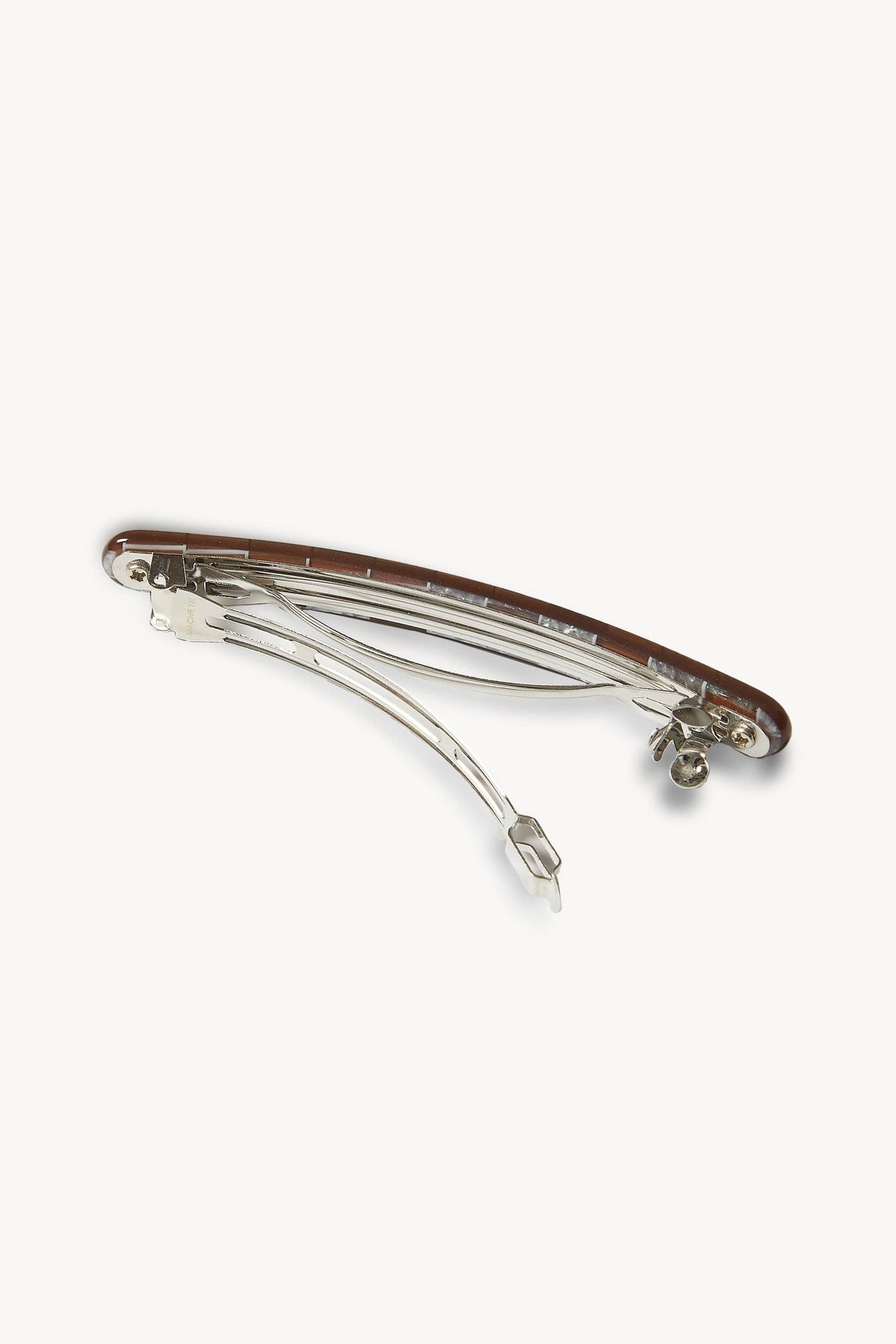 Open Brown Shell Checker Slim Paris Barrette by Machete at Abacus Row