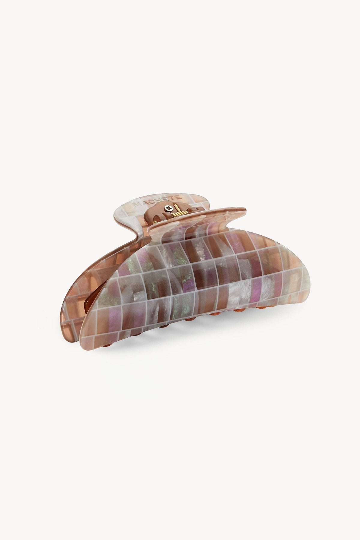 Side Angle Brown Shell Checker Midi Heirloom Claw by Machete at Abacus Row