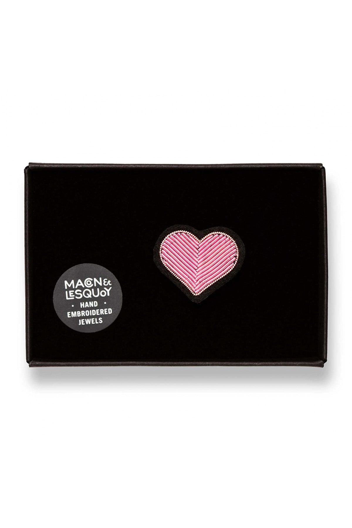 Pink Heart Brooch in box by Macon et Lesquoy at Abacus Row Handmade Jewelry