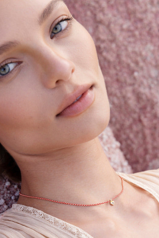 Modeled No.900 Red Necklace detail by Marie Laure Chamorel at Abacus Row Handmade Jewelry