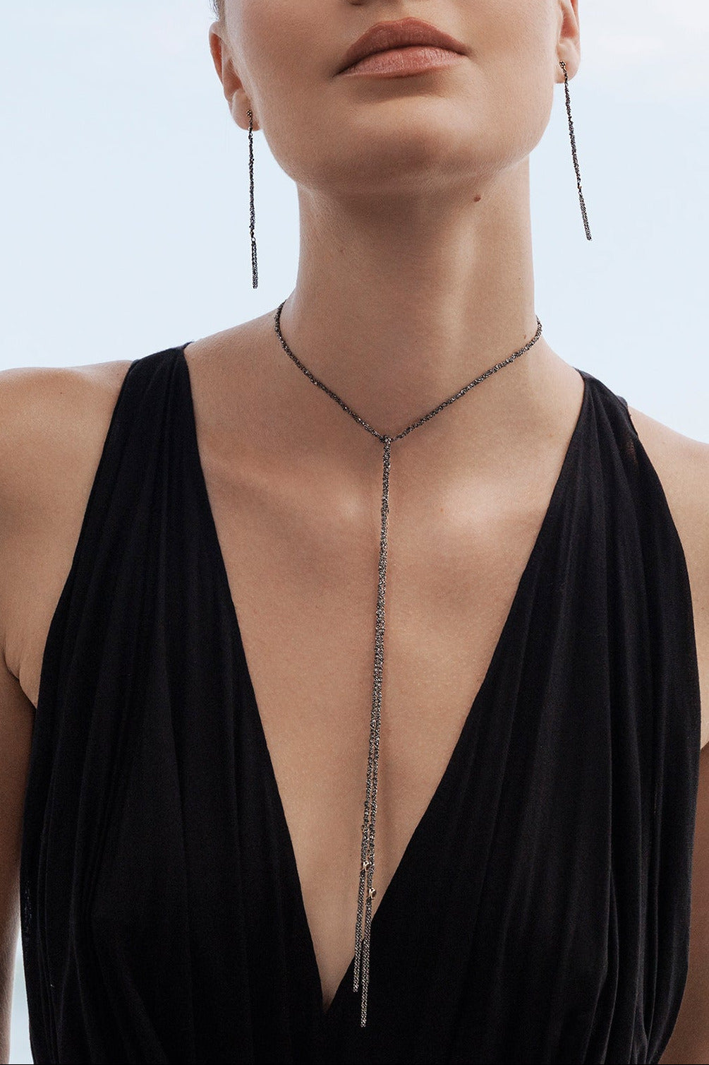 Modeled No.959 Ruthenium Necklace by Marie Laure Chamorel at Abacus Row Handmade Jewelry