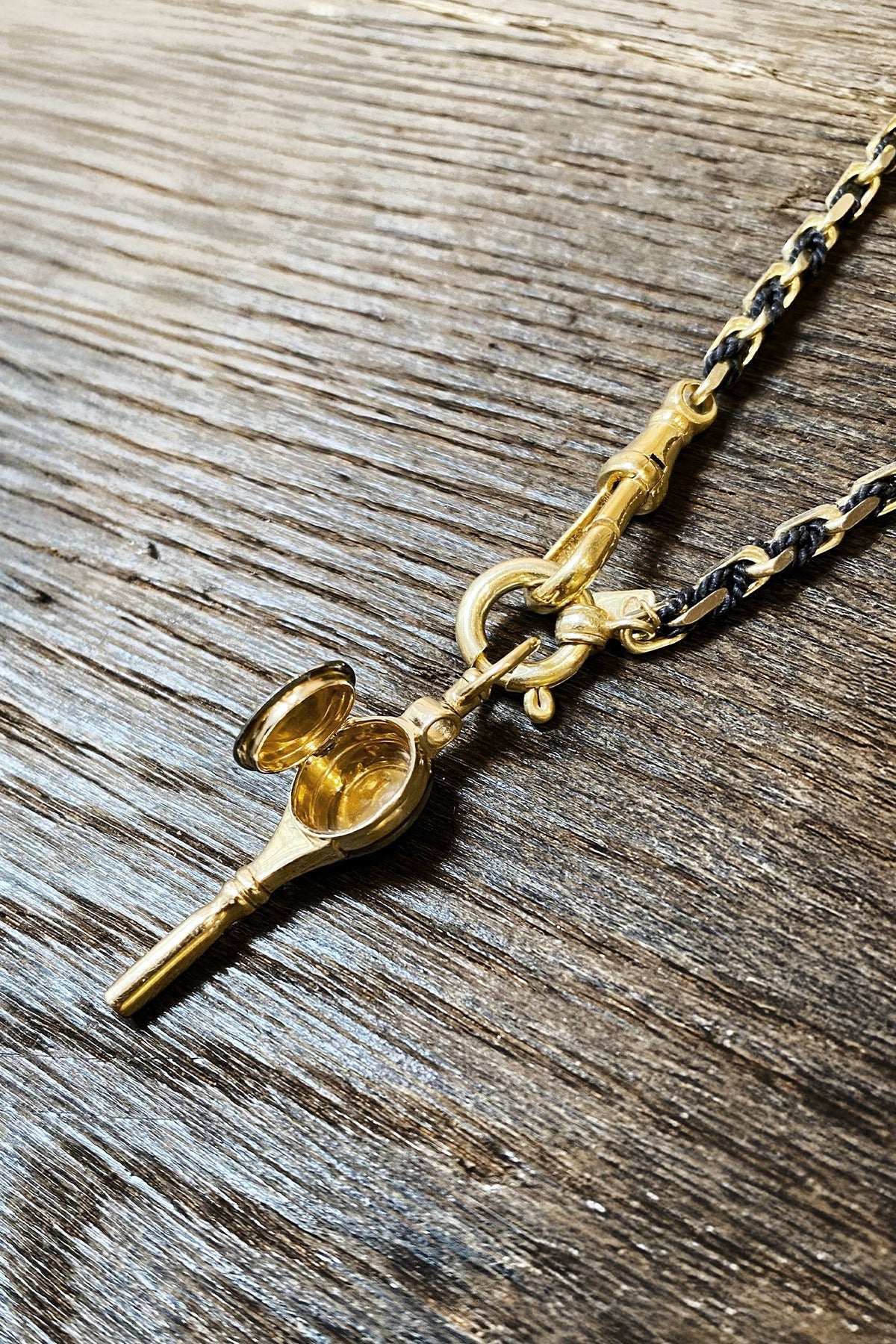 No.969 Gold Black Necklace Open Key Charm by Marie Laure Chamorel at Abacus Row Handmade Jewelry