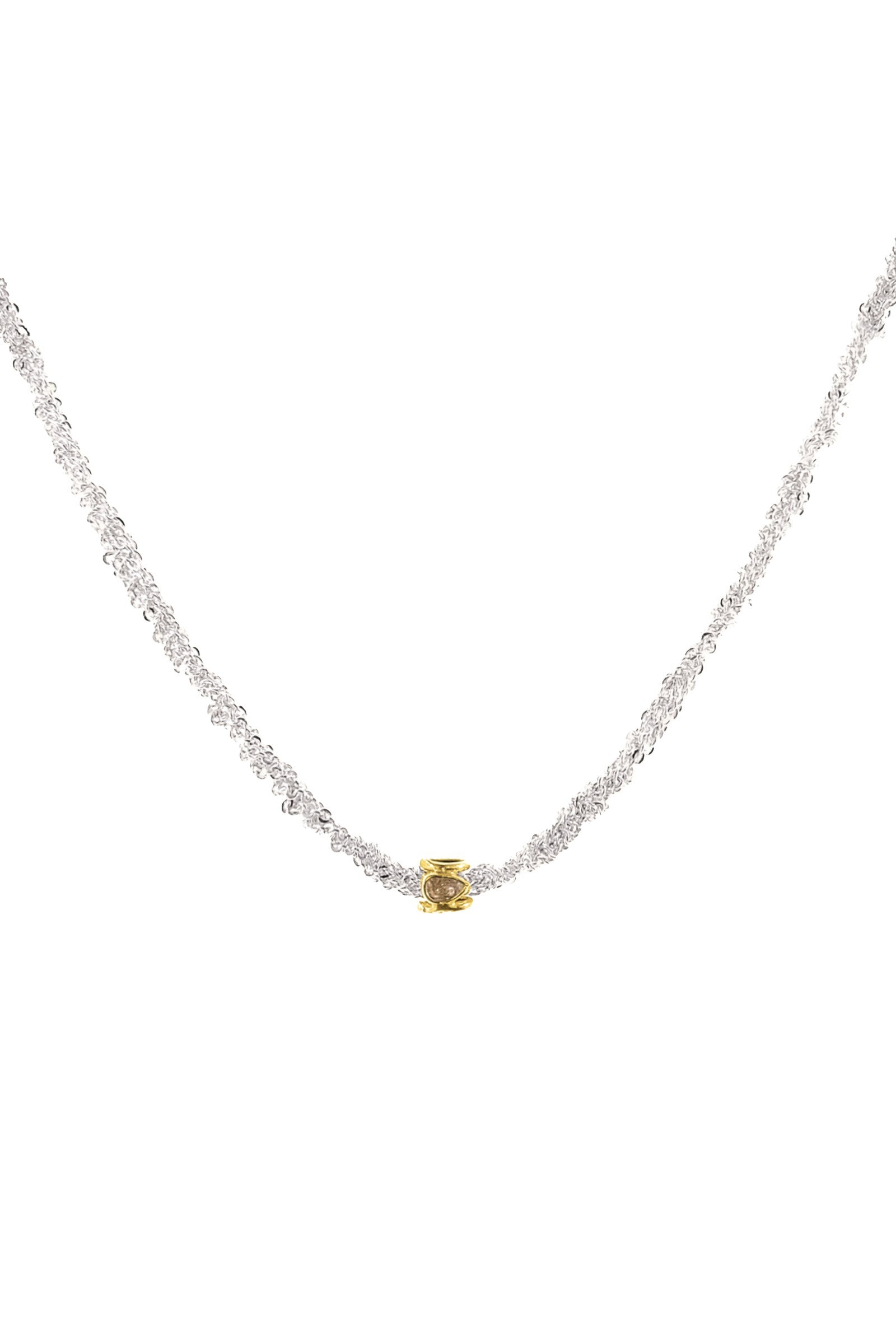 Detail of the Styled No.985 Rhodium Necklace by Marie Laure Chamorel at Abacus Row Handmade Jewelry