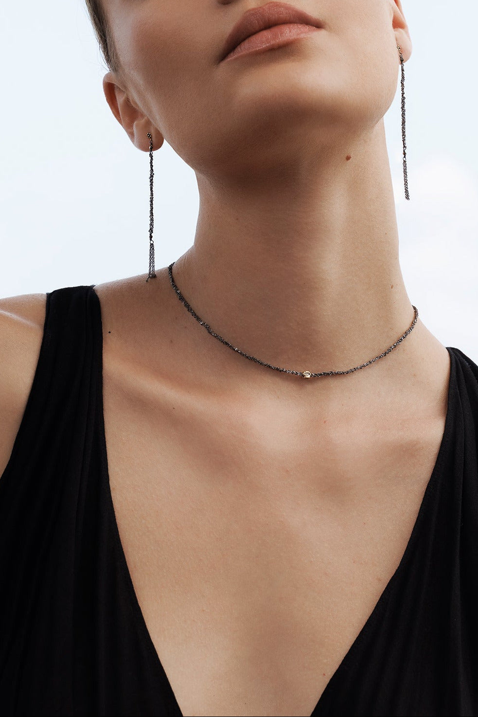 Modeled No.985 Ruthenium Necklace by Marie Laure Chamorel at Abacus Row Handmade Jewelry