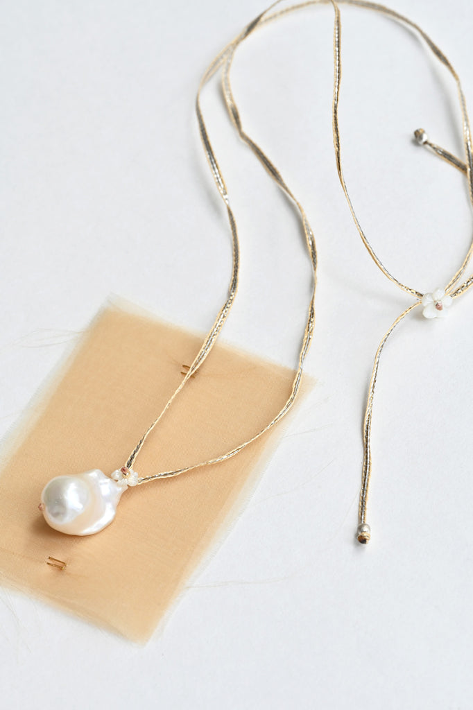Baroque Pearl on Ribbon Necklace