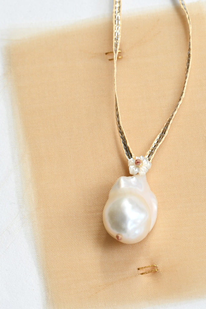 Baroque Pearl on Ribbon Necklace