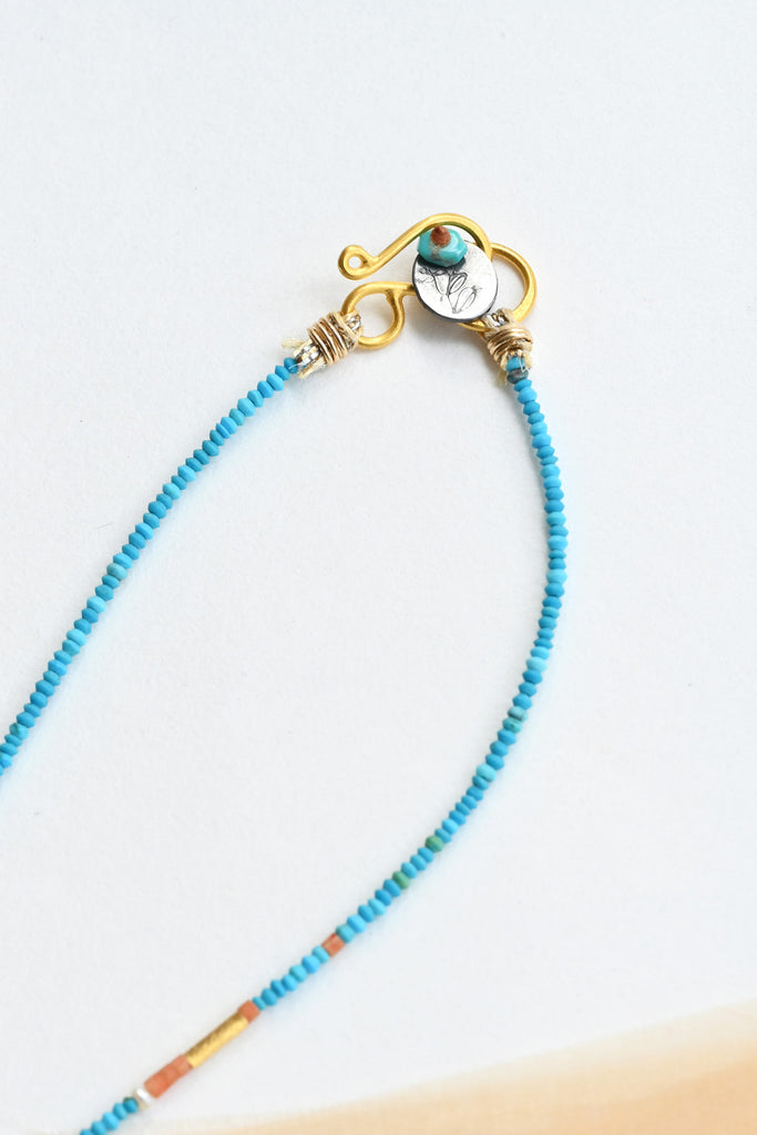 Talisman Necklace, Antique Turquoise with Tiny Gold Tab