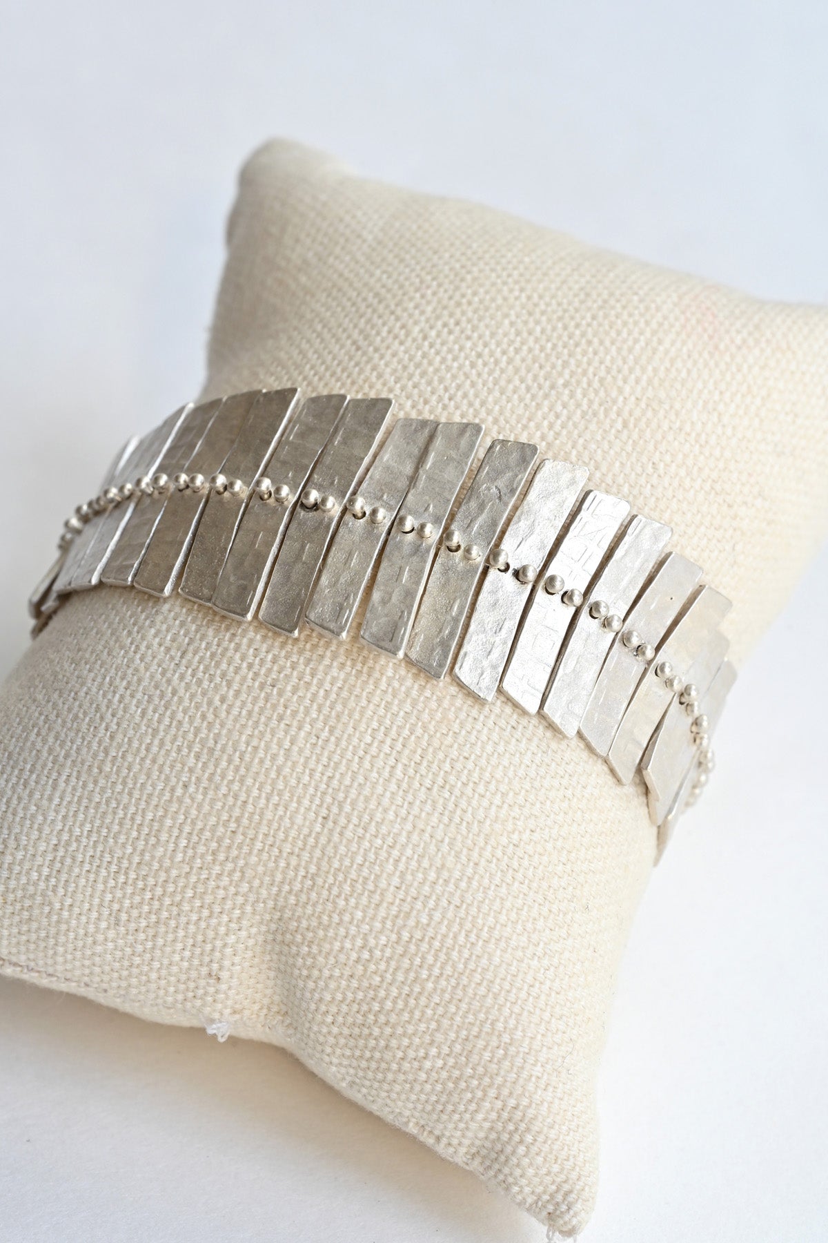 Close up of Fishbone Bracelet by Sarah Swell at Abacus Row Handmade Jewelry