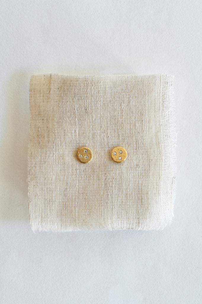 Medium Treasure Coin Diamond Stud Earrings by Sarah Swell at Abacus Row Handmade Jewelry