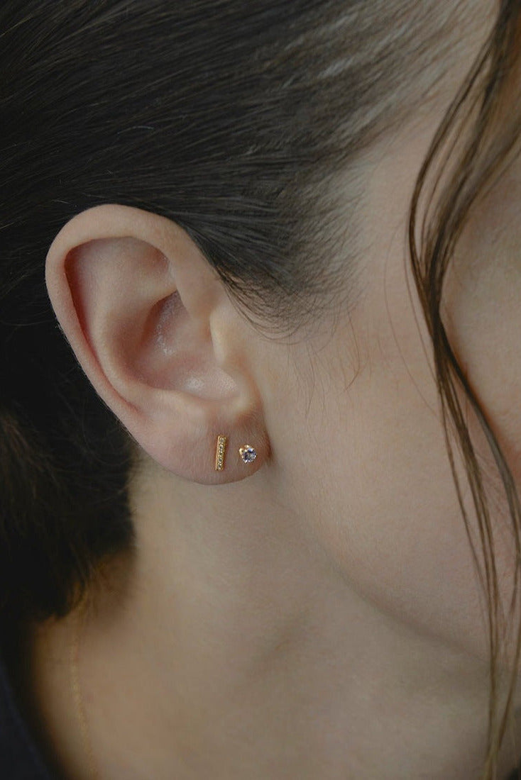 Modeled White Diamond Bar Stud Earrings by Satomi Kawakita at Abacus Row Handmade Jewelry