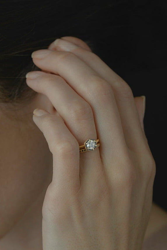 Hand Styled Brown Diamond Hexagon Ring by Satomi Kawakita at Abacus Row Handmade Jewelry