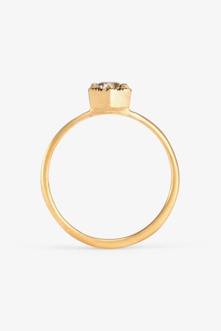 Profile of Brown Diamond Hexagon Ring by Satomi Kawakita at Abacus Row Handmade Jewelry