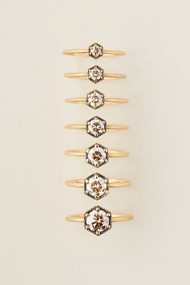 Brown Diamond Hexagon Ring Selection by Satomi Kawakita at Abacus Row Handmade Jewelry