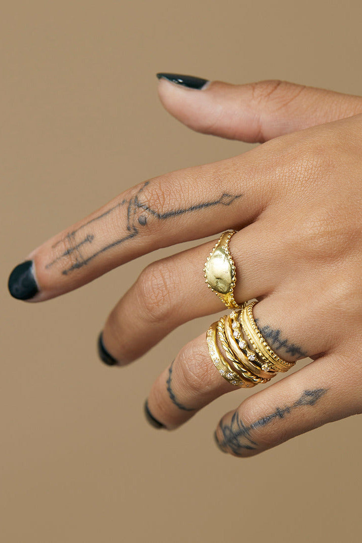 Stacked Beaded Signet Ring by Satomi Kawakita at Abacus Row Handmade Jewelry