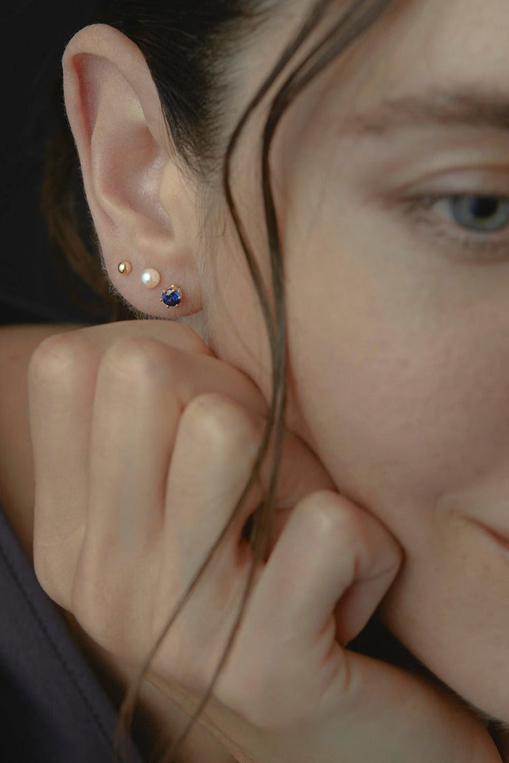 Stacked 4mm Akoya Pearl Stud Earrings by Satomi Kawakita at Abacus Row Jewelry