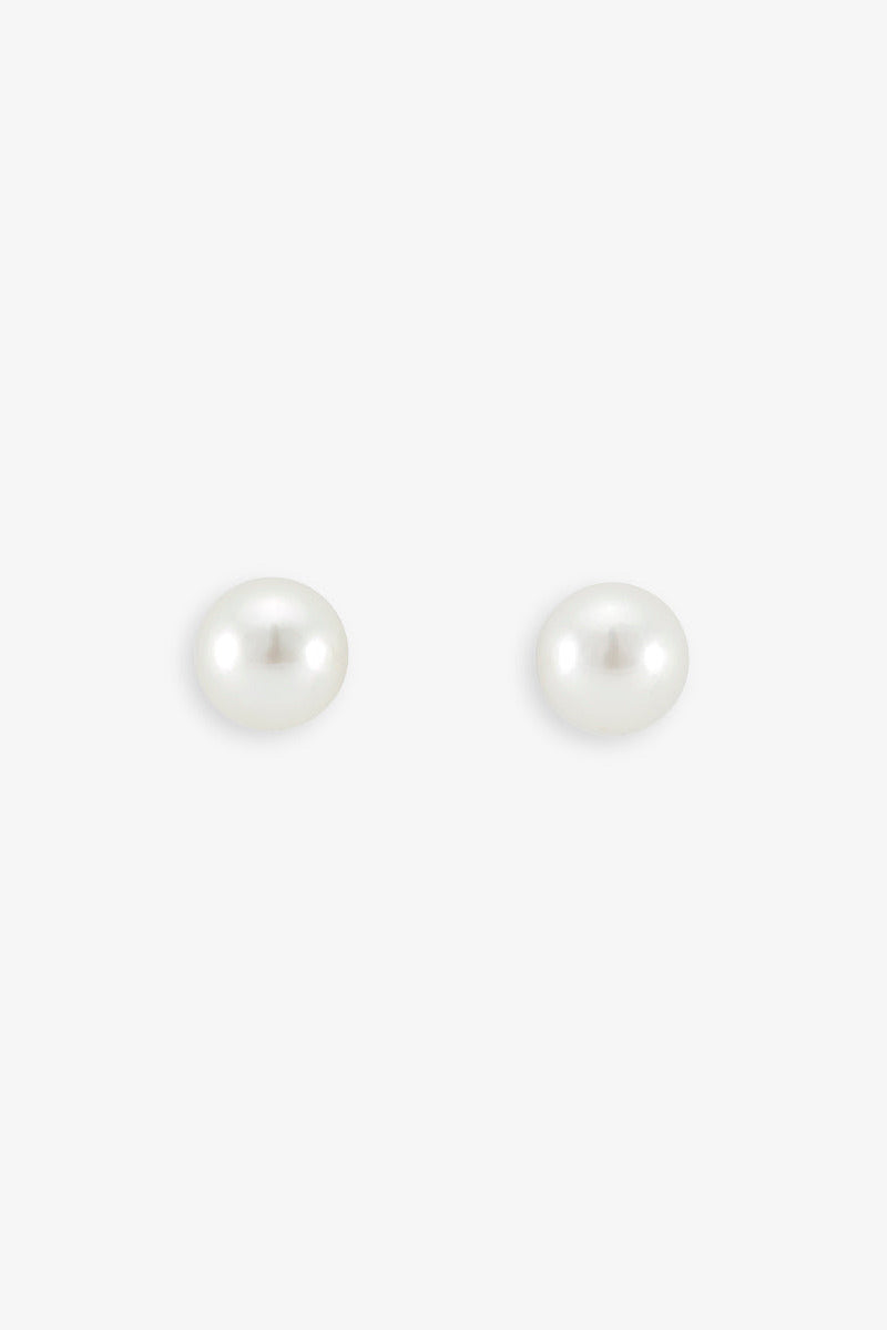 Front view of 6mm Akoya Pearl Stud Earrings by Satomi Kawakita at Abacus Row Handmade Jewelry
