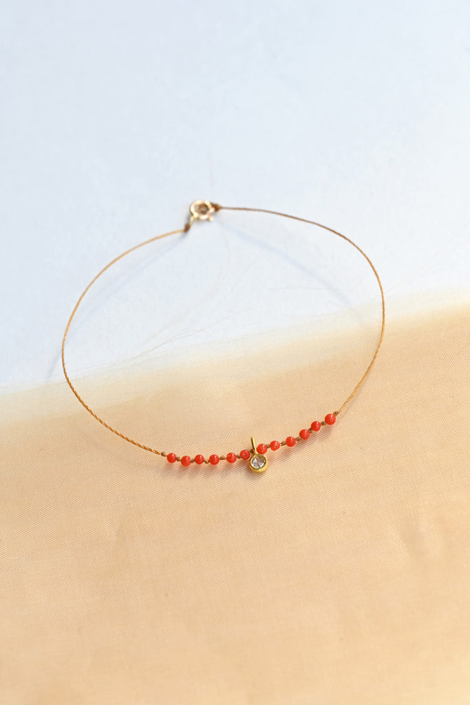 Flore Bracelet with Diamond - Coral