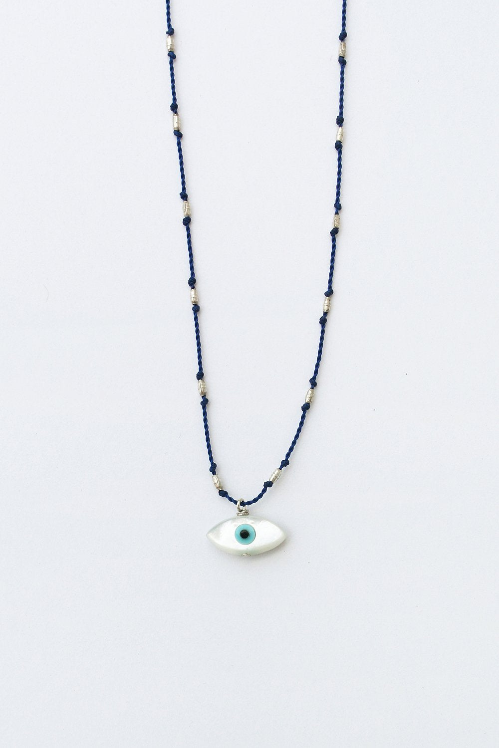 Evil Eye Necklace Indigo Blue Close Up by See Real Flowers at Abacus Row Jewelry