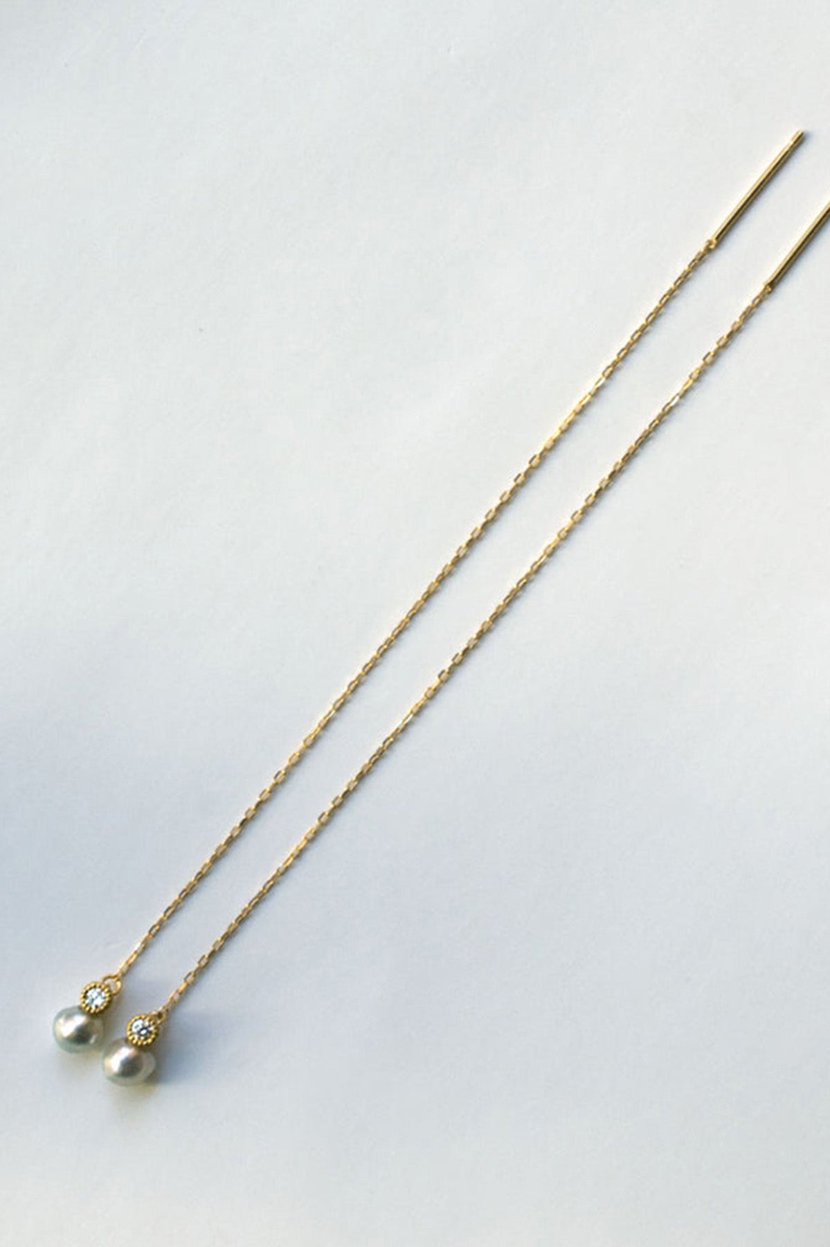 Baby Akoya Pearl Diamond Chain Earrings by Shinkai at Abacus Row Handmade Jewelry